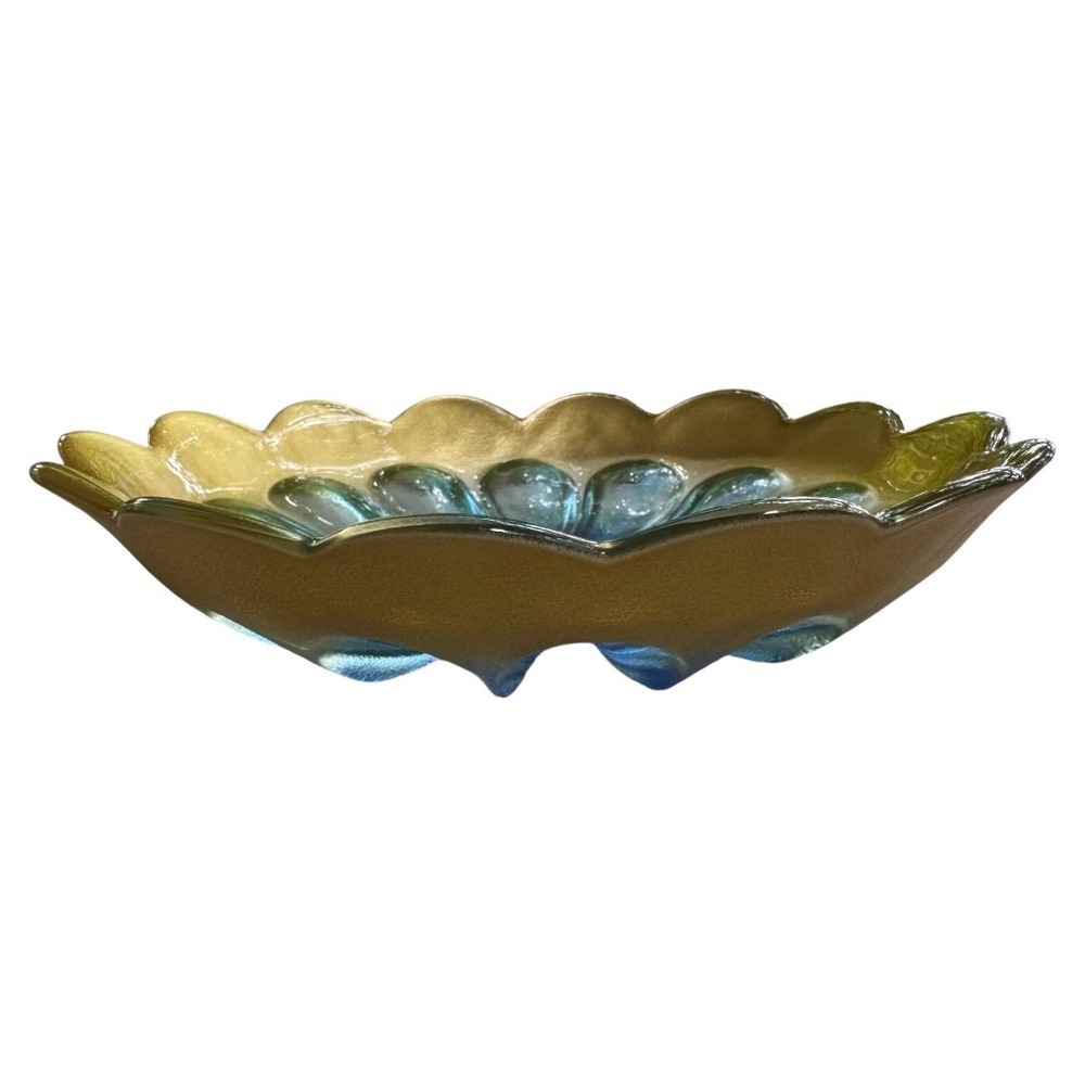 Walther-Glas Germany Scalloped Translucent BLUE Tanzinite and Gold Shallow Glass